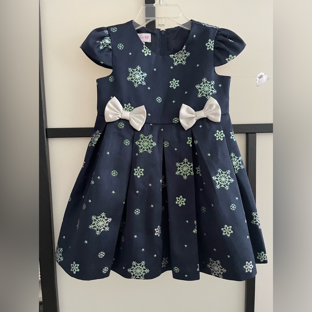 NAVY BLUE WITH IRIDESCENT SNOWFLAKE TODDLER GIRL DRESS| HOLIDAY DRESS | SIZE 2T